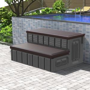 Hot Tub Steps, Outdoor Spa Steps with Storage, Non-Slip & Sturdy Hot Tub Stairs, 36 Inches Long, Coffee&Gray