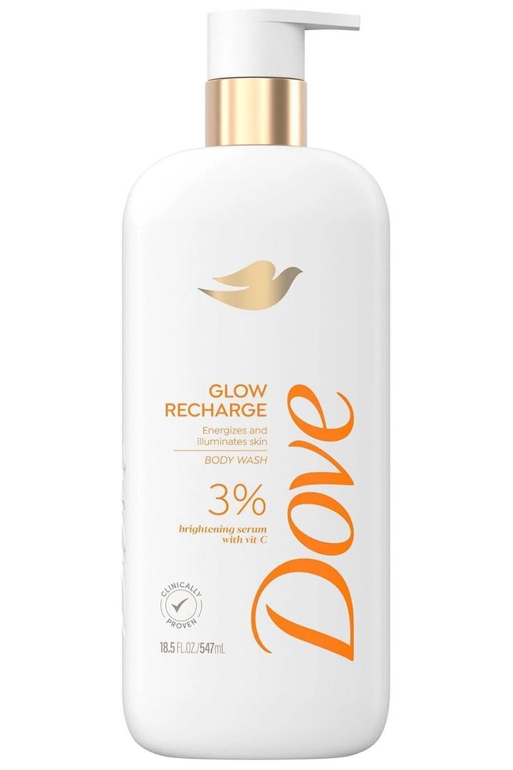 Dove Serum Body Wash Glow Recharge illuminates & Exfoliates skin with brightening Vitamin C Serum 18.5 Fl Oz, 2 Pack