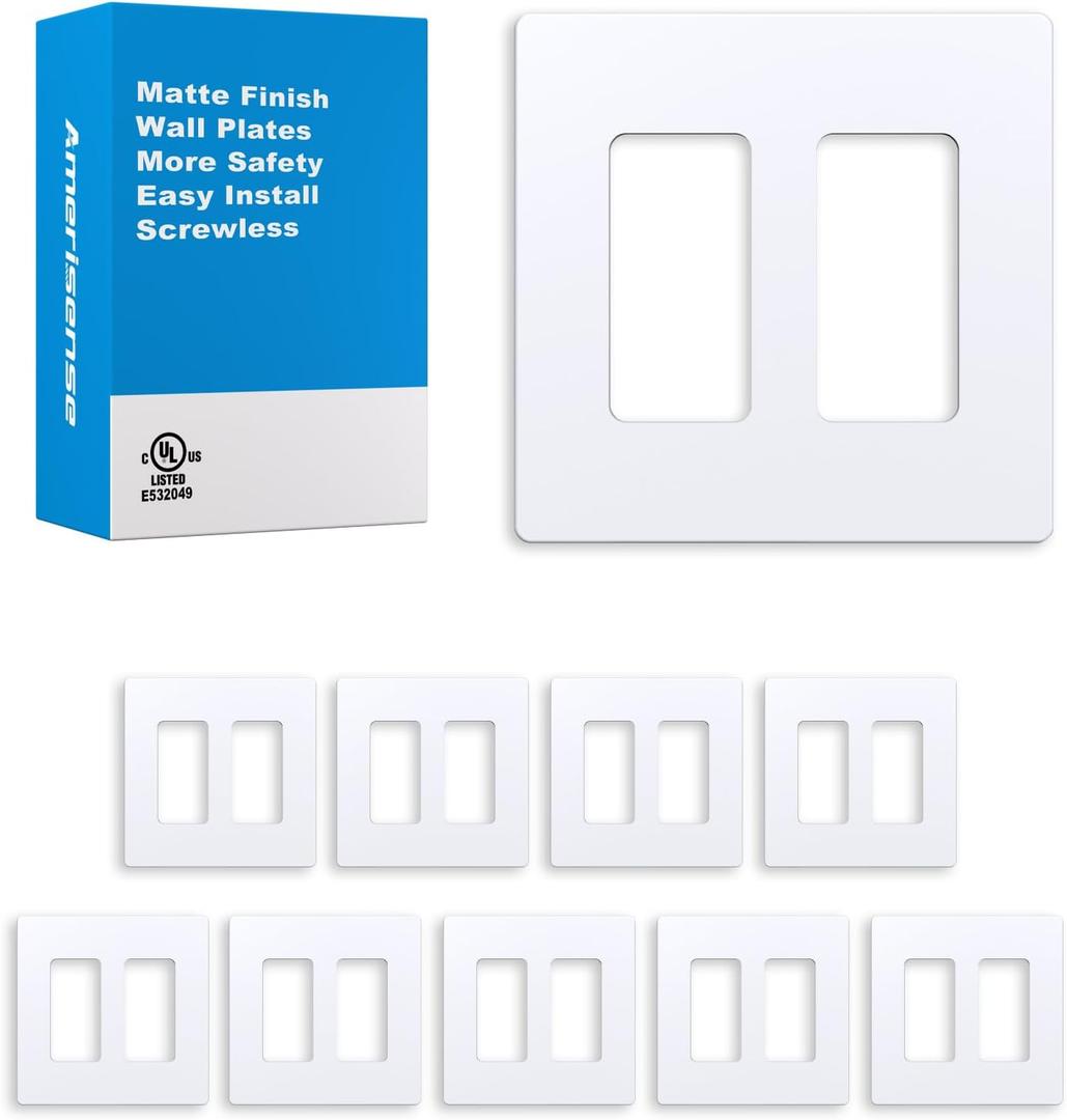 Outlet Cover, Screwless Decorator Wall Plate, Light switch Power Plug Cover, 2-Gang Standard Size, Matte White, 10 Pack,UL listed