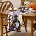Halloween Pumpkin Boo Ghost Table Runner Spooky Tombstone Skull Burlap Table Runners, Autumn Seasonal Coffee Table Center Decor for Home Kitchen Dining Party Indoor Outdoor 13x72 Inch