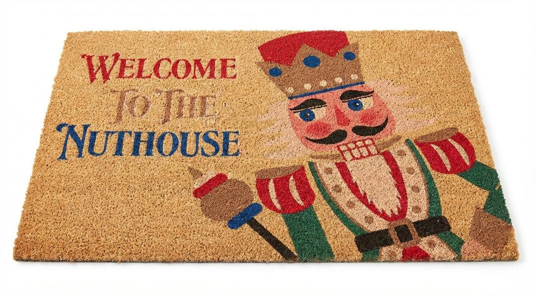 Lanpn Christmas Welcome Natural Coir Door Mat, Nutcracker Large Coco Front Door Outdoor Doormat Outside Entrance Porch Non Slip Rubber Rug Winter Xmas Farmhouse Decor (Pink, 36x24 inch)