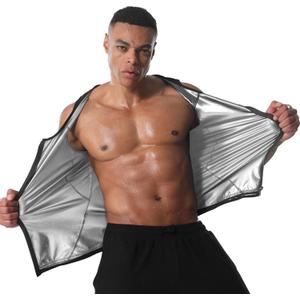 Sauna Vest for Men Workout Zipper Shirt Slimming Body Shaper Waist Trainer Tank Top for Fitness Gym Exercise Running (Small-Medium, Silver)