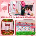 FoldTier 6 Set Valentine's Day Heart Gauze Table Runner Tulle Curtains and Buckets for Room Window 51 x 63 Inch Glitter Heart Valentines Table Runner Pink Tablecloth for Candlelight Dinner Home Decor