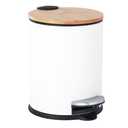 Mini Trash Can with Bamboo Lid Soft Close and Foot Pedal, 0.8Gal/3L Tiny Round Trash Can with Removable Plastic Inner Wastebasket for Bathroom, Bedroom, Powder Room, Office, Desk, Car, White