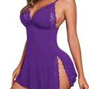 Avidlove Women's Lingerie Sexy Nightwear Spaghetti Strap Nightgown Babydoll Chemise (Large, Purple)
