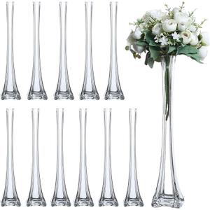 Craft And Party, Pack of 12, Eiffel Tower Vases Centerpiece for Flower, Wedding, Decoration. (20", Clear)
