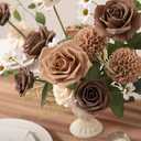 Ling's moment Artificial Flowers Fake Silk Roses Faux Foam Rose Combo for DIY Wedding Bouquets Centerpieces Arrangements Bridal Shower Party Home Decorations, Brown & Cream