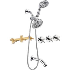 PROOX 3 Handle Tub Shower Faucet Set, Dual shower head Combo with Tub and Shower Trim Kit with Rough-in Valve, Polished Chrome Bathtub Shower Faucets, Wall Mounted Bathroom Rain Shower System
