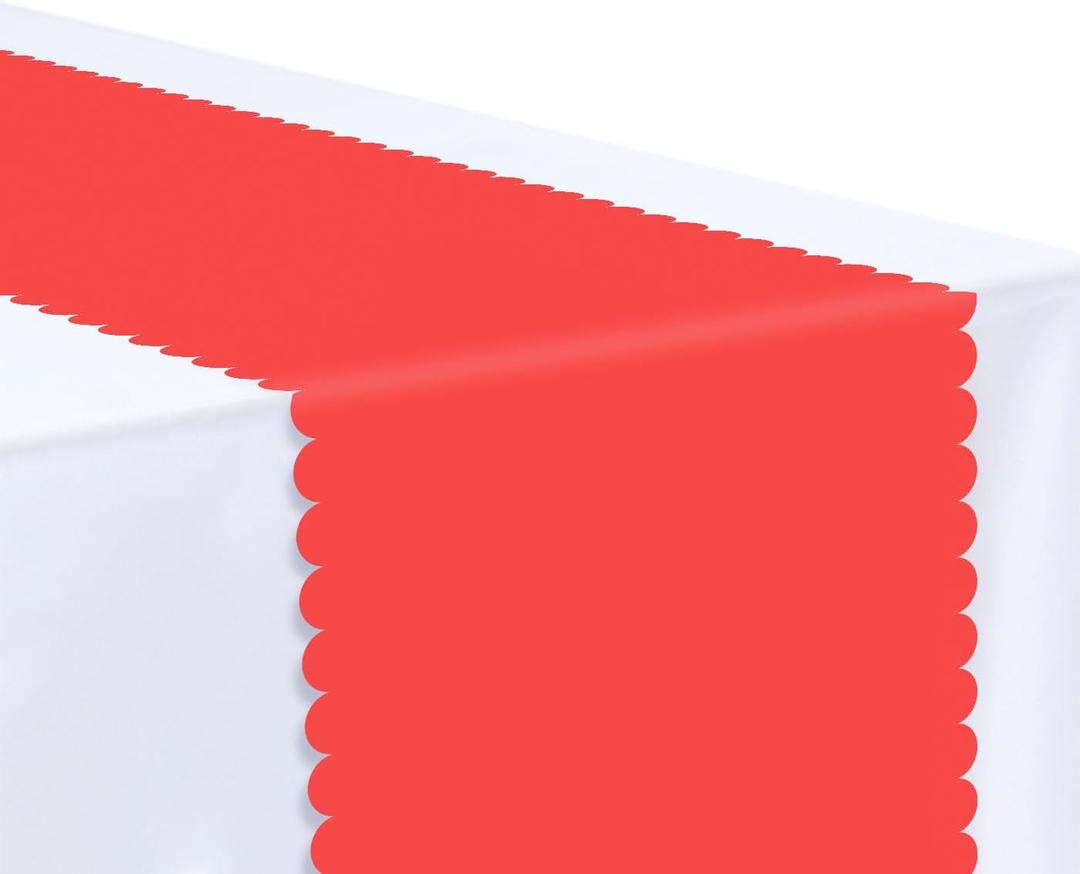 6 Pcs Red Scalloped Table Runner 14 x 108 Plastic Table Runner for Birthday Wedding Baby Shower Party Christmas Holiday Table Centerpiece Decorations Disposable Table Runner