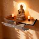 26" Wall-Mounted Altar Shelf, Supports up to 100 Lbs, with Extendable Drawer Bamboo Wall Altar, Antique-Style Carved Buddhist Altar for Incense and Pray, for Concrete and Gypsum Board Walls