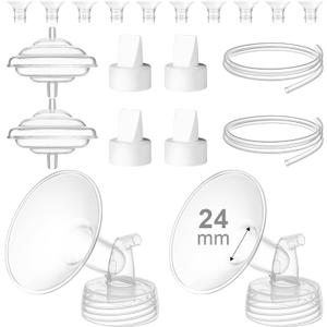 Breast Pump Accessories Kit - 24mm Flange Set Compatible with Spectra S1/S2/Motif Luna, Includes Valves, Tubing, Inserts & Backflow Protectors