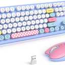 Wireless Keyboard and Mouse Combo, 2.4G Retro Typewriter Keyboard with Number Pad and Cute Ambidextrous Wireless Mouse for Computer Laptop (Light Blue Colorful)