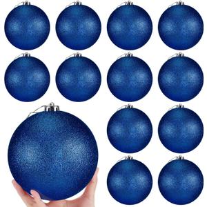 Poen 12 Pcs 6 Inch St. Patrick's Day Tree Ornament St. Patrick's Day Hanging Ball Ornament Glitter Large Ball Tree Decorations with Hanging Loop for Party Decor (Dark Blue)