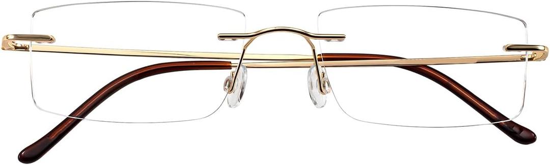 Titanium Frameless Reading Glasses for Men Women, Blue Light Blocking Readers 1.0 1.5 2.0 2.5 3.0 3.5 (Gold)