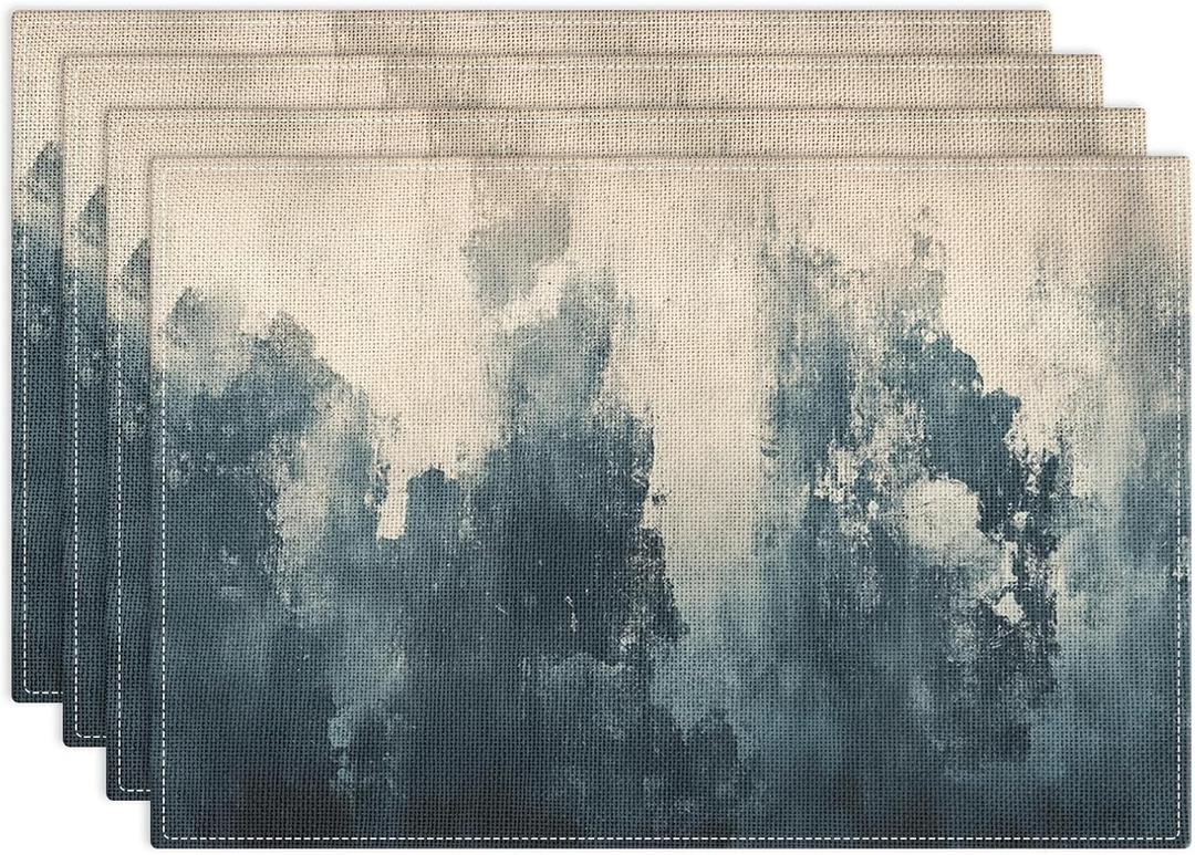 Emvency Farmhouse Placemats Set of 4, Abstract Dark Blue and Beige Vintage Art Painting 12x18 Inch Table Mats for Outdoor Home Party Kitchen Dining Decoration