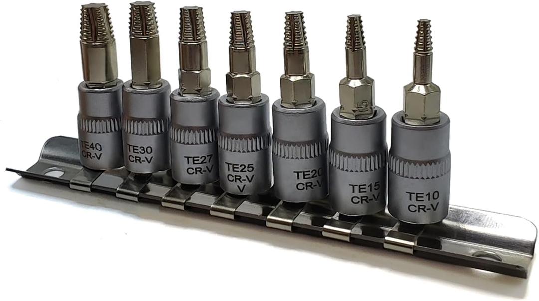 7PCS Torx Star 6 Point 1/4-Inch Impact Drive Socket Kit, Broken Bolt Extractor with T10 T15 T20 T25 T27 T30 T40 - Damaged & Stripped & Fastener Screw Remover Tool Set