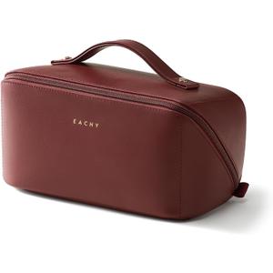 EACHY Travel Makeup Bag, Large Capacity Cosmetic Bag for Women, Waterproof PU Leather, Flat Open Portable Toiletry Bag for Skincare, Brushes & Travel Essentials