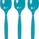 Fun Express - Turquoise Plastic Spoons (50pc) - Party Supplies - Solid Tableware - Cutlery - 50 Pieces