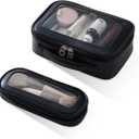 EACHY Clear Makeup Bag Cosmetic Organizer, Waterproof Travel Cosmetic Case with Zipper for Women, Transparent Toiletry and Skincare Pouch, Portable Car or Purse Bag for Travel Essentials (Medium Slim, Black)