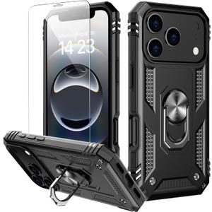 IKAZZ for iPhone 17 Pro Max Case 6.9 Inch with Screen Protector,Military Grade Shockproof Heavy Duty Protective Phone Cover Pass 16ft Drop Test with Magnetic Kickstand Car Mount Holder,Black