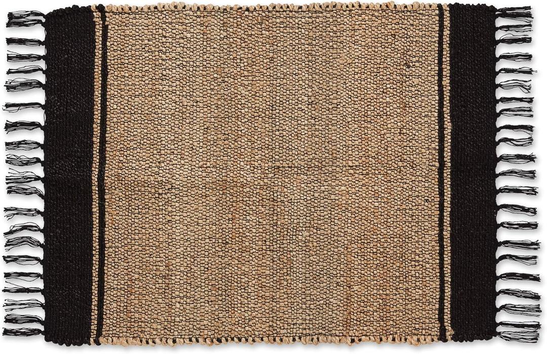 DII Woven Rugs Collection Hand-Loomed Jute, 2'x3', Black Stripes