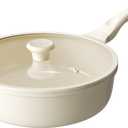 Redchef Nonstick Deep Frying Pan with Lid, Ceramic Saute Pan Skillet, PFOA PFOS Free, Induction Compatible, Stay-Cool Helper Handle, Tempered Glass Cover, Dishwasher Safe, Beige (3.7Qt, 10")