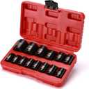 EMENTOL 14 PCS 1/2" Drive Standard Impact Socket Set, Metric, CR-V, 1/2-Inch Drive Shallow Impact Socket Set, 11mm - 32mm