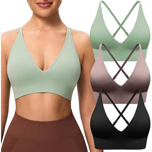 Evercute Women's Sports Bras 3/4 Pack Adjustable Deep V Neck Bras Wireless Spaghetti Strap Criss Cross Padded Low Support Bra M