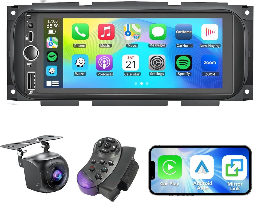 Plug&Play 4+64G Android 15 Car Radio for Dodge Ram 1500/2500/3500/4000 2002-2006,for Jeep Grand Cherokee 1999-2004,for Wrangler 2003-2006 CarPlay Android Auto 6.9 IPS Touch Screen with Backup Camera