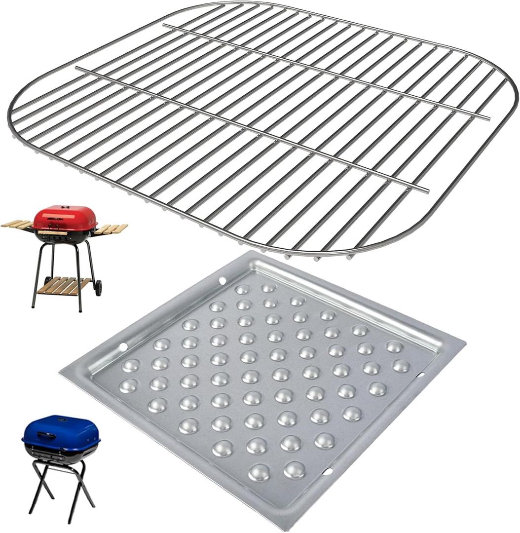 Grill Parts for Aussie Charcoal Grill Parts Americana Grill Replacement Parts Walk-A-Bout, Sizzler, Swinger & Traveler,1PC 1025.8.001 Charcoal Grate &1PC 1040.8.001 Ash Pan for Americana 3000-4000 SER