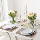 Vinyl Placemats Set of 6-1217.7 Inch Waterproof & Heattable Placemats, Fall Faux Leather Wipeable Outdoor Table Mat for Dining, Kitchen, Indoor Outdoor Use (Brown, Linen Texture)