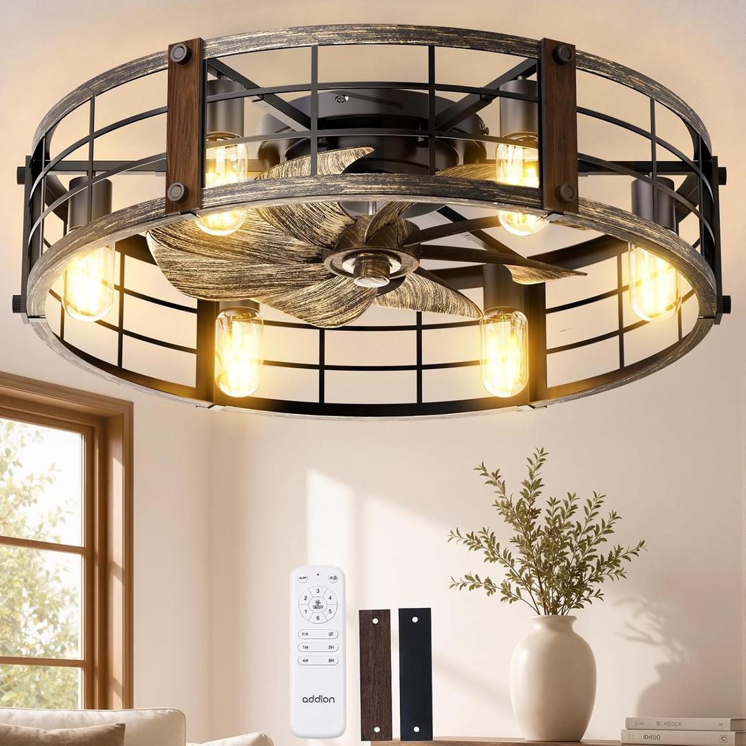 addlon 24" Caged Ceiling Fans with Lights and Remote, Low Profile Fandelier
