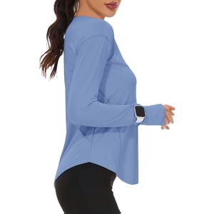 Loovoo Womens Workout Shirts UPF 50+ Running Sun Shirt Long Sleeve Gym T Shirt Quick Dry Fit Athletic Tops Boatneck Soft Yoga Top Haze Blue XX-Large