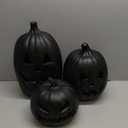 3 PCS Black Jack o Lantern Decoration, Halloween Plastic Vintage Pumpkin Decor with Light for Indoor & Outdoor - Holiday Party Fireplace Mantle Porch, Battery Not Include