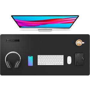 Aothia Leather Desk Pad Protector, Mouse Pad, Office Desk Mat, Non-Slip PU Leather Desk Blotter, Laptop Desk Pad, Waterproof Desk Writing Pad for Office and Home (Black,36" x 17")