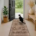 Brown 2x5 Entryway Runner Rugs, Small Runners for Kitchen, Door Mat Indoor Entrance, Bathroom, Non-Slip Low-Pile Washable Stain Resistant, Vintage Taupe Earthy Decor