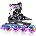 2PM SPORTS Vinal Inline Skates for Girls Boys Kids with Adjustable Illuminating Wheels, Inline Roller Skates for Youth Women Men - Purple Pink (Medium 30-33)
