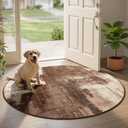 Merelax 4ft Round Brown Abstract Area Rug, Washable Non Slip Circle Rug for Entryway, Kitchen, Bedroom, Bathroom, Nursery, Living Room, Thin Soft Circular Rugs Indoor Décor, Low Pile Carpet, Coffee
