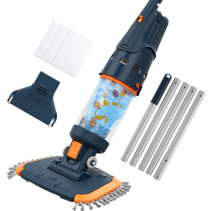 Pool Vacuum for Above Ground Pools, 2025 Upgraded 13.4" Wide Head & Telescopic Pole, 18.5 GPM Suction, 60 Min Runtime, Cordless Handheld Rechargeable Pool Cleaner for Inground Pools (Blue)