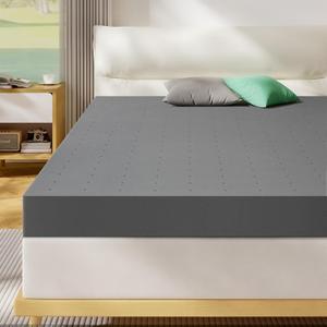 Queen Mattress Topper-Extra Firm 3 Inch High Density Foam Bed Topper with Ventilated Design for Extra Weight, Back Pain Relief-Charcoal Infusion,CertiPUR-US