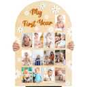 Geelin My First Year Birthday Board First Year Photo Board for Kids Large Wooden Picture Frame Sign 3D Daisy Baby Monthly Milestone Birthday Party Decor Baby Keepsake Gift for Boy Girl, 33 x 22 Inch