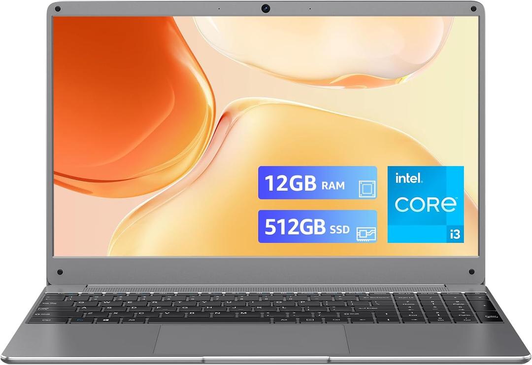 15.6" Laptop, Core i3-5005U, 12GB RAM, 512GB SSD, FHD IPS Display, 2.4G/5G WiFi, BT5.0, RJ45, Webcam, Long Battery Life - for Work, Study, and Entertainment