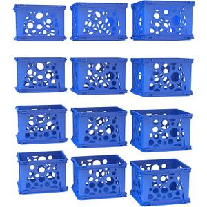 Storex Mini Crates – Stackable Small Storage Crates for Desktop Organization, 9 x 7.75 x 6 inches, School Blue, 12-Pack