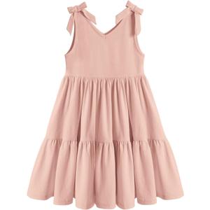 Arshiner Toddler Girl Summer Dress Little Girls Casual Beach Party Bowknot Sling Sundress with Pocket 1-7t (6-7 Years, Dusty Pink)