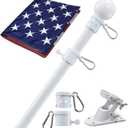 House Flag Pole With American Flag - Flagpoles Residential Kit with 6ft Tangle Free Metal Flag Pole,3x5 Embroidered US Flag,Holder Bracket,Heavy Duty Flag Poles for Outside House,Porch,Outdoor-White