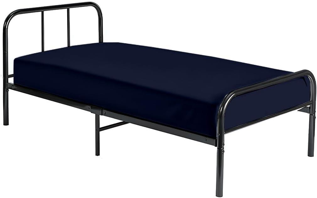 Cot Fitted Sheet 33 x 75, 100% Egyptian Cotton, 1 PC Cot Size Bottom Sheet Only, Perfect for Narrow Twin, Camp Bunk, Army Cots, Trifold Mattress, Camping Cot, Guest Bed Replacement(Navy Blue)