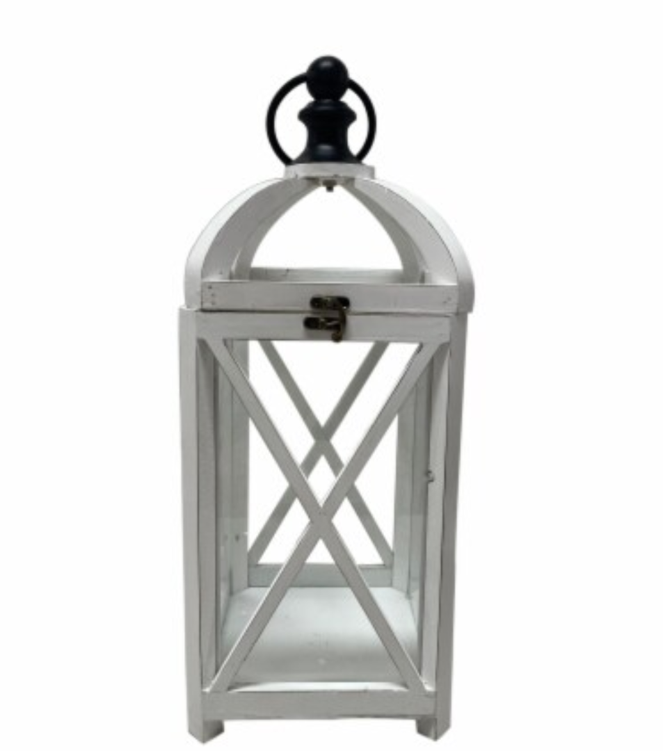 HD Designs Small Metal & Wood Lantern - White - 20 in
