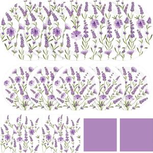 Funnymoom 200 Pcs Lavender Floral Party Supplies Kit Purple Disposable Paper Dinner Dessert Plates Luncheon Napkins Beverage Napkins for Spring Summer Birthday Wedding Tea Party Decoration 50 Guests