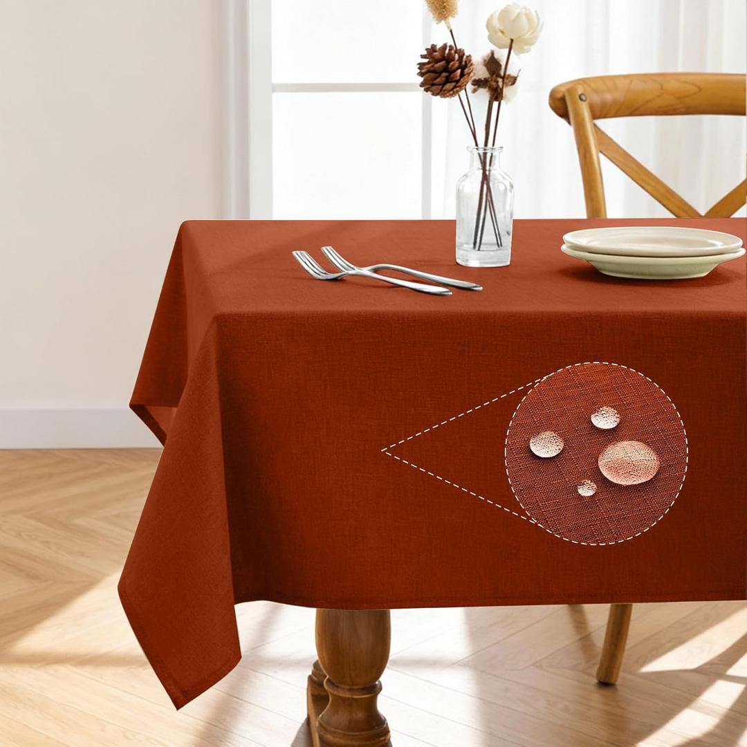 Pureegg Rectangle Linen Tablecloth Waterproof & Stain Resistant, Wrinkle-Free Table Cloth, Ideal forThanksgiving Decorations, Harvest Party, Fall Tablecloths, 52 x 70 Inch, Terracotta