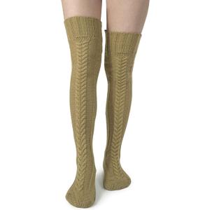 BomKinta Knee High Socks Women - Warm Knit Cozy Leg Warmers - Thick Boot Stockings for Women Size 5-10 (Khaki)